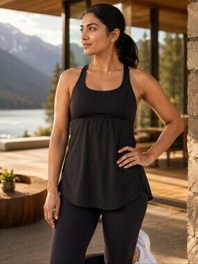 Lululemon Venus Yoga Tank Black Shelf Bra Racerback Size 6